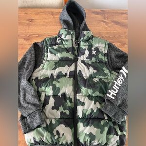 Hurley Puffer Jacket Boys Camo Hooded Size Large